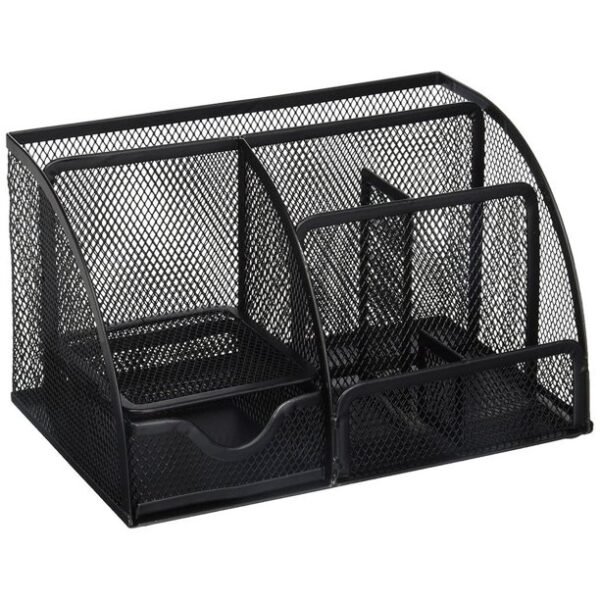 Greenco Mesh Office Supplies Desk Organizer Caddy, 6 Compartments, Black