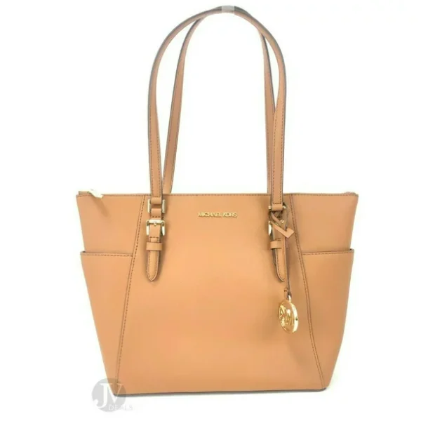 zoha  Kors Saffiano Leather Charlotte Ciara Large Top Zip Tote Bag, Tan