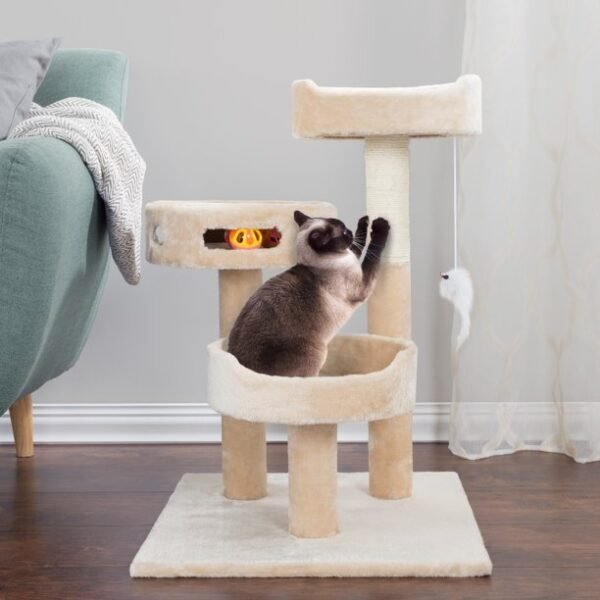 3-Tier Cat Tree – 2 Carpeted Napping Perches, Sisal Rope Scratching Post - Image 2