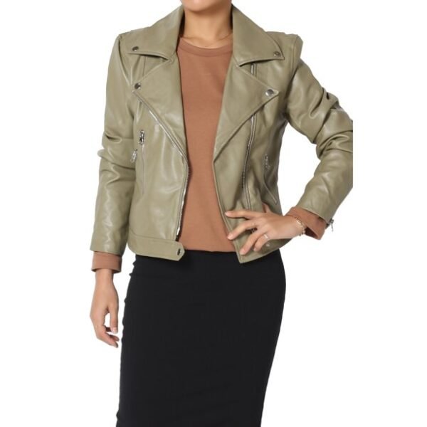 The zoha Women's Faux Leather Belted Slim Biker Moto Jacket Asymmetrical Zip