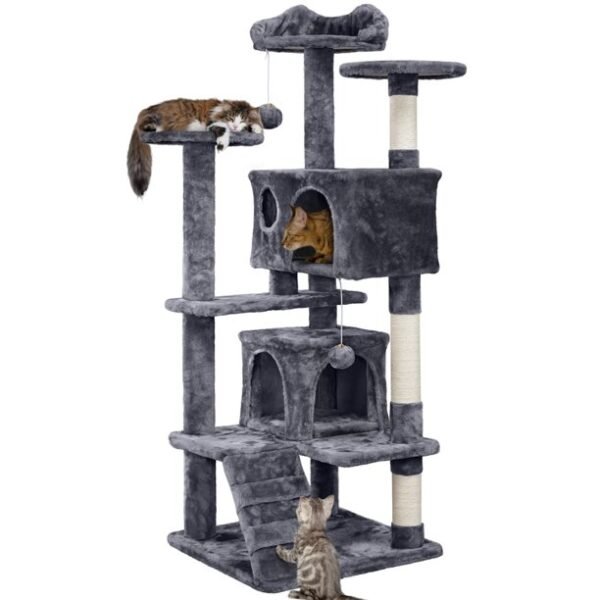 SmileMart 54.5" Double Condo Cat Tree with Scratching Post Tower, Dark Gray